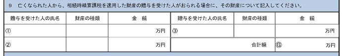 相続時精算課税制度を適用していた際の記入欄