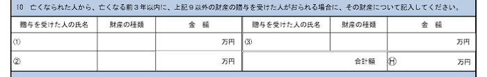 生前贈与を受けていた際の記入欄